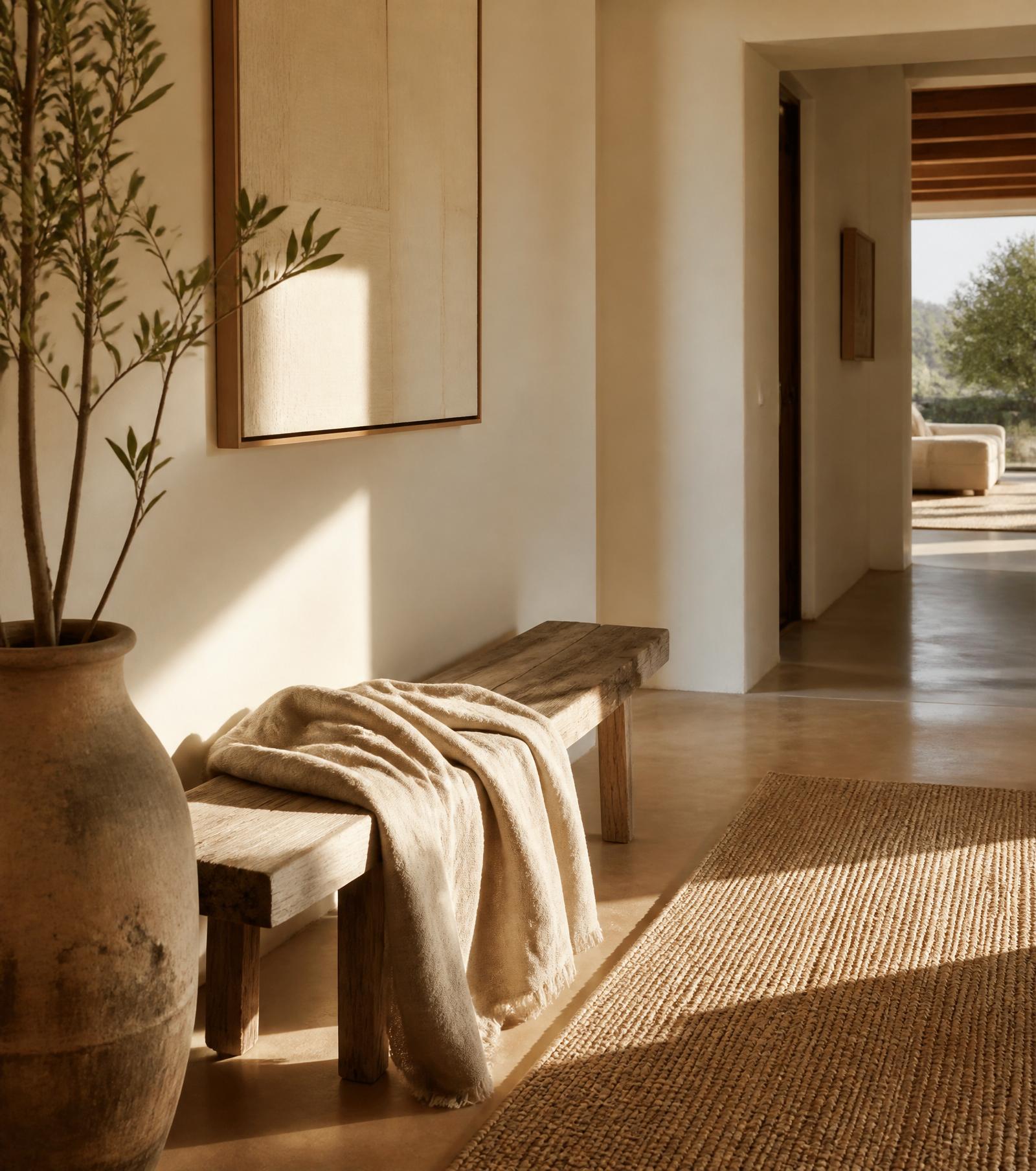 Interior mexicano moderno bañado en luz natural cálida